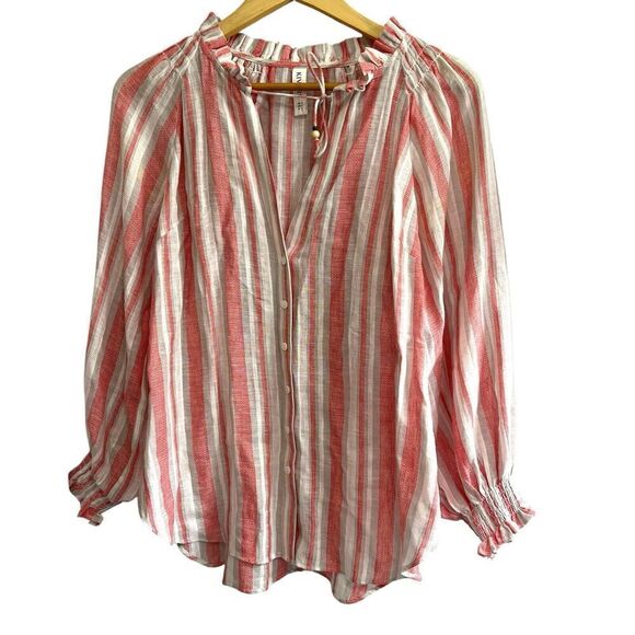 KIVARI Hailee Womens Linen Cotton Blouse Button Down Shirt Size 4 - Picture 3 of 6